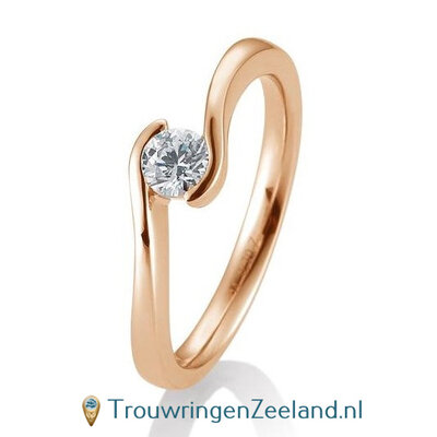 Verlovingsring roségoud golvend met 0,30 ct diamant in 14 of 18 karaat  vanaf