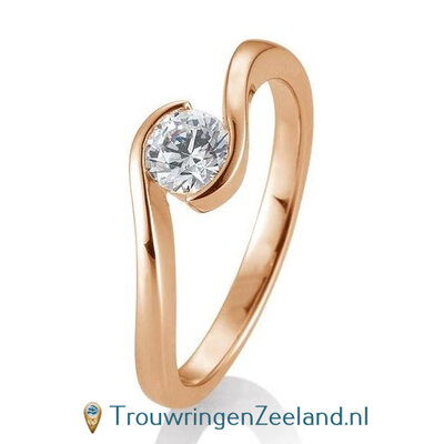 Verlovingsring roségoud golvend met 0,50 ct diamant in 14 of 18 karaat  vanaf