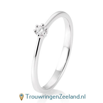 Verlovingsring witgoud 6 punt zetting met 0,05 ct diamant standaard in 14 of 18 karaat