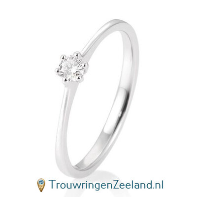 Verlovingsring witgoud 6 punt zetting met 0,10 ct diamant standaard in 14 of 18 karaat