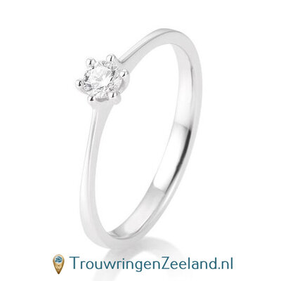 Verlovingsring witgoud 6 punt zetting met 0,15 ct diamant standaard in 14 of 18 karaat