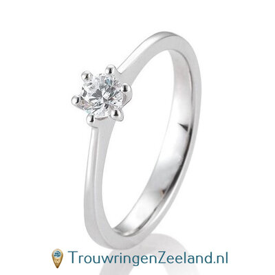 Verlovingsring witgoud 6 punt zetting met 0,30 ct diamant standaard in 14 of 18 karaat