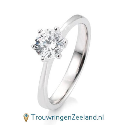 Verlovingsring witgoud 6 punt zetting met 1,50 ct diamant standaard in 14 of 18 karaat