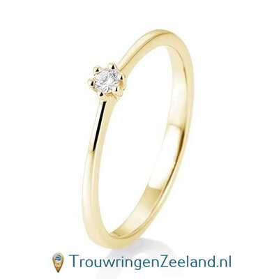 Verlovingsring geelgoud 6 punt zetting met 0,05 ct diamant standaard in 14 of 18 karaat