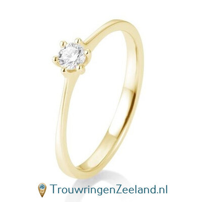 Verlovingsring geelgoud 6 punt zetting met 0,15 ct diamant standaard in 14 of 18 karaat