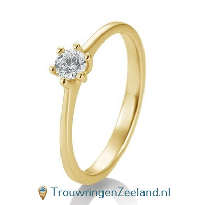 Verlovingsring geelgoud 6 punt zetting met 0,25 ct diamant standaard in 14 of 18 karaat