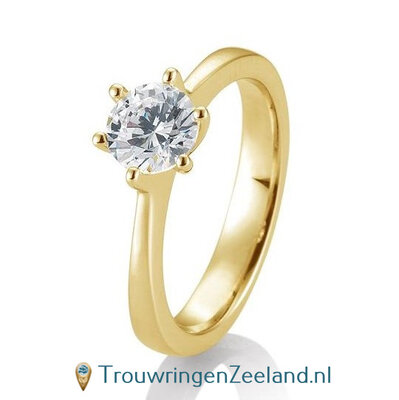 Verlovingsring geelgoud 6 punt zetting met 0,60 ct diamant standaard in 14 of 18 karaat