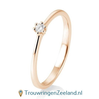 Verlovingsring roségoud 6 punt zetting met 0,05 ct diamant standaard in 14 of 18 karaat