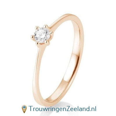 Verlovingsring roségoud 6 punt zetting met 0,15 ct diamant standaard in 14 of 18 karaat