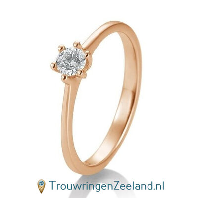 Verlovingsring roségoud 6 punt zetting met 0,25 ct diamant standaard in 14 of 18 karaat