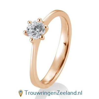 Verlovingsring roségoud 6 punt zetting met 0,50 ct diamant standaard in 14 of 18 karaat