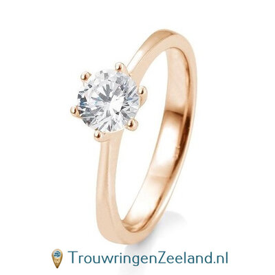 Verlovingsring roségoud 6 punt zetting met 1,00 ct diamant standaard in 14 of 18 karaat