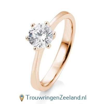 Verlovingsring roségoud 6 punt zetting met 1,50 ct diamant standaard in 14 of 18 karaat