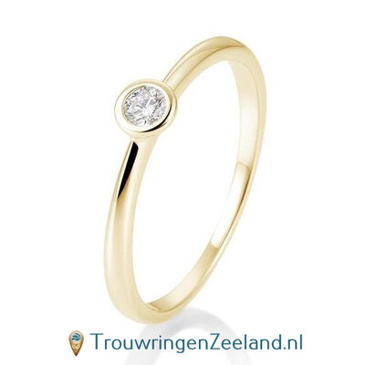 Verlovingsring geelgoud met ronde zetting en 0,10 ct diamant in 14 of 18 karaat