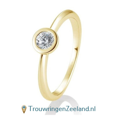 Verlovingsring geelgoud met ronde zetting en 0,30 ct diamant in 14 of 18 karaat