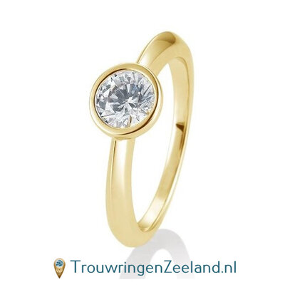 Verlovingsring geelgoud met ronde zetting en 0,80 ct diamant in 14 of 18 karaat