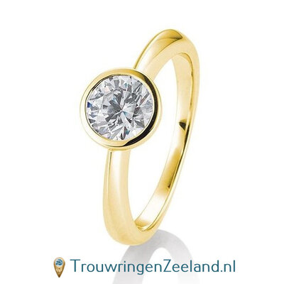 Verlovingsring geelgoud met ronde zetting en 1,50 ct diamant in 14 of 18 karaat