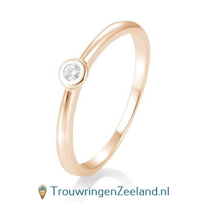 Verlovingsring roségoud met ronde zetting en 0,05 ct diamant in 14 of 18 karaat