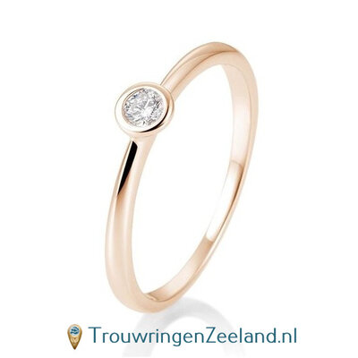 Verlovingsring roségoud met ronde zetting en 0,10 ct diamant in 14 of 18 karaat