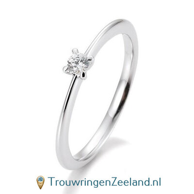 Verlovingsring witgoud 4 punt zetting met 0,10 ct diamant standaard in 14 of 18 karaat