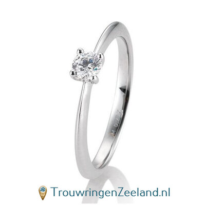 Verlovingsring witgoud 4 punt zetting met 0,25 ct diamant standaard in 14 of 18 karaat