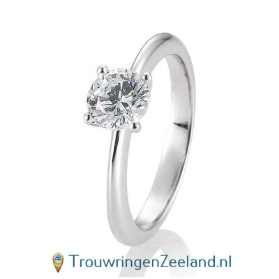 Verlovingsring witgoud 4 punt zetting met 1,00 ct diamant standaard in 14 of 18 karaat