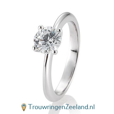 Verlovingsring witgoud 4 punt zetting met 1,50 ct diamant standaard in 14 of 18 karaat