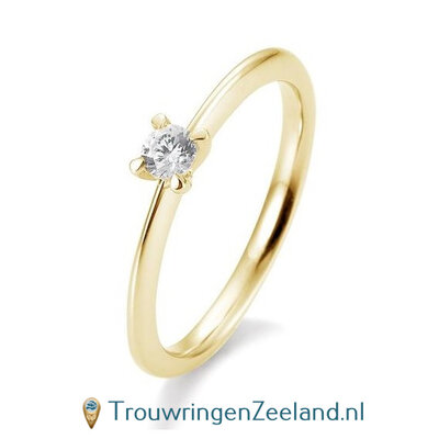 Verlovingsring geelgoud 4 punt zetting met 0,15 ct diamant standaard in 14 of 18 karaat