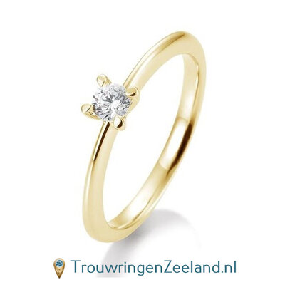 Verlovingsring geelgoud 4 punt zetting met 0,20 ct diamant standaard in 14 of 18 karaat