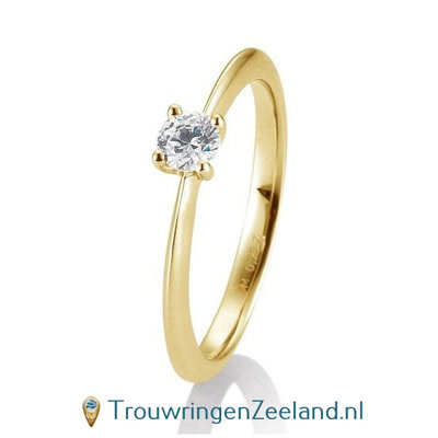 Verlovingsring geelgoud 4 punt zetting met 0,30 ct diamant standaard in 14 of 18 karaat