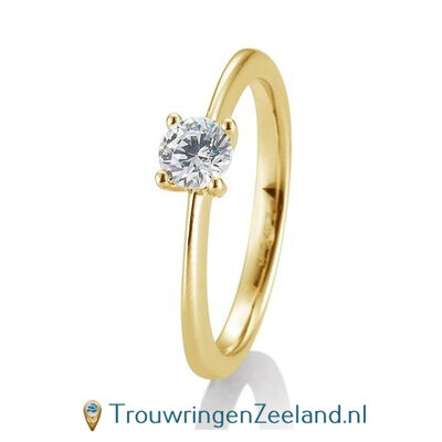 Verlovingsring geelgoud 4 punt zetting met 0,40 ct diamant standaard in 14 of 18 karaat