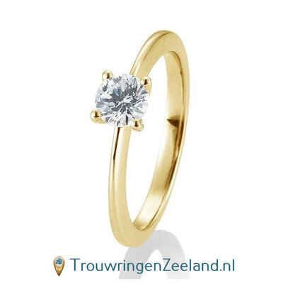 Verlovingsring geelgoud 4 punt zetting met 0,60 ct diamant standaard in 14 of 18 karaat