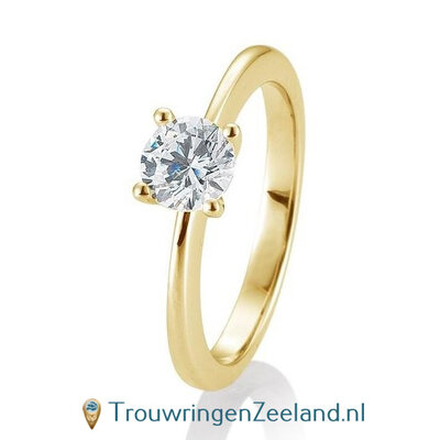 Verlovingsring geelgoud 4 punt zetting met 0,80 ct diamant standaard in 14 of 18 karaat