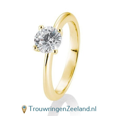 Verlovingsring geelgoud 4 punt zetting met 1,50 ct diamant standaard in 14 of 18 karaat