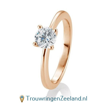 Verlovingsring roségoud 4 punt zetting met 0,80 ct diamant standaard in 14 of 18 karaat