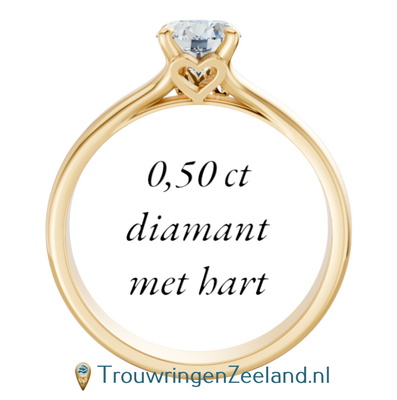 Verlovingsring met 0,50 ct diamant met letter(s) en hartje in 14 of 18 karaat geelgoud