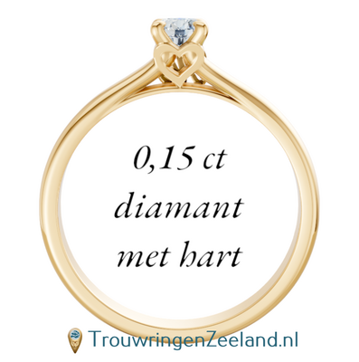 Verlovingsring met 0,15 ct diamant met letter(s) en hartje in 14 of 18 karaat geelgoud