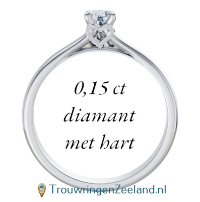 Verlovingsring met 0,15 ct diamant met letter(s) en hartje in 14 of 18 karaat witgoud