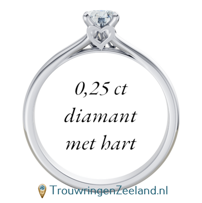 Verlovingsring met 0,25 ct diamant met letter(s) en hartje in 14 of 18 karaat witgoud