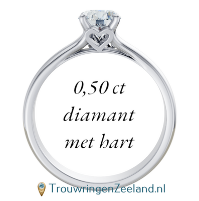 Verlovingsring met 0,50 ct diamant met letter(s) en hartje in 14 of 18 karaat witgoud