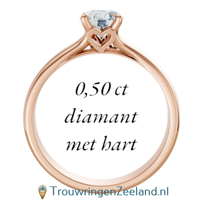 Verlovingsring met 0,50 ct diamant met letter(s) en hartje in 14 of 18 karaat roségoud