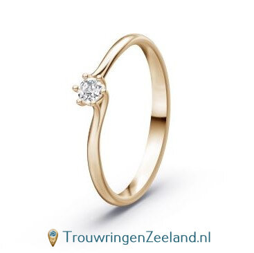 Verlovingsring 14 karaat champagne met een diamant in een elegante 6 punt vatting