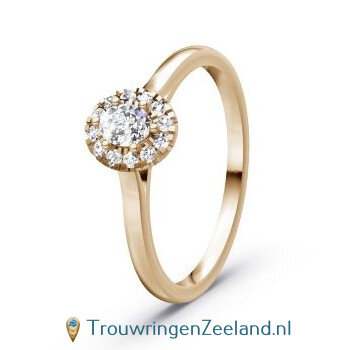 Verlovingsring 14 karaat champagne goud met 13 diamanten in een ronde zetting