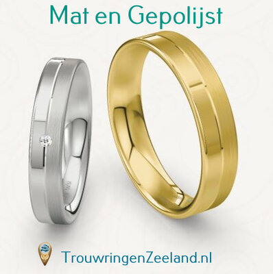 Trouwringen met bewerking mat en gepolijst