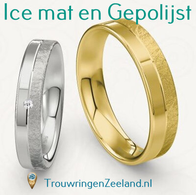 Trouwringen met bewerking ice mat en gepolijst