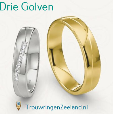 Trouwringen met scheidingsvoegen 3 golven