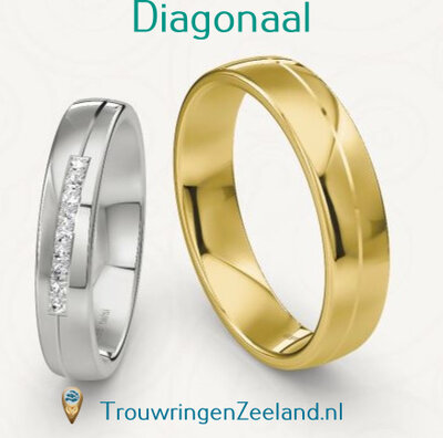 Trouwringen met scheidingsvoegen diagonaal
