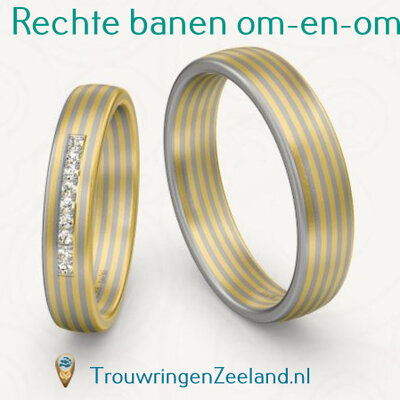 Trouwringen met scheidingsvoegen rechte banen om-en-om