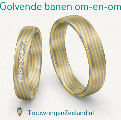 Trouwringen met scheidingsvoegen golvende banen om-en-om