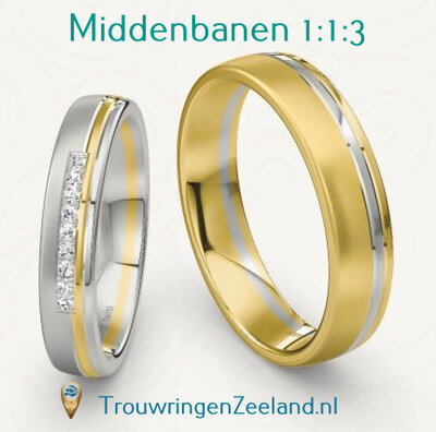 Trouwringen met scheidingsvoegen midden 1-1-3